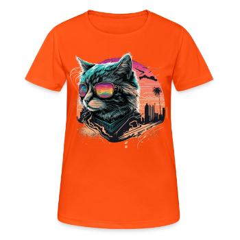 Synthwave Style Cat - Women's Breathable T-Shirt - neon orange - Front - AI Model Female 172 dark (172cm)