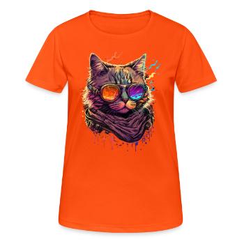 Vaper Wave Cat - Women's Breathable T-Shirt - neon orange - Front - AI Model Female 172 dark (172cm)
