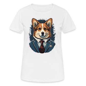 Formal Corgi in a Blue suit Art - Women's Breathable T-Shirt - white - Front - AI Model Female 172 dark (172cm)