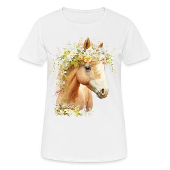 Niedliches Pferd mit Blumen - Frauen T-Shirt atmungsaktiv - Weiß - Vorne - AI Model Female 172 dark (172cm)