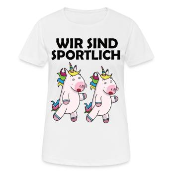 Wir sind sportlich einhorn - Frauen T-Shirt atmungsaktiv - Weiß - Vorne - AI Model Female 172 dark (172cm)
