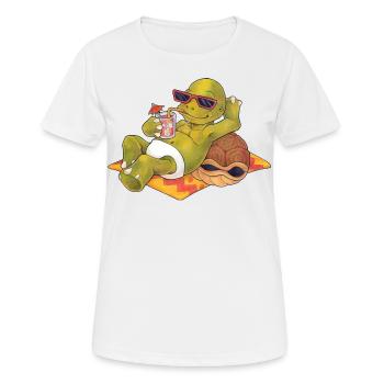 Sommer Schilkräte nackt am Strand mit Cocktail - Frauen T-Shirt atmungsaktiv - Weiß - Vorne - AI Model Female 172 dark (172cm)
