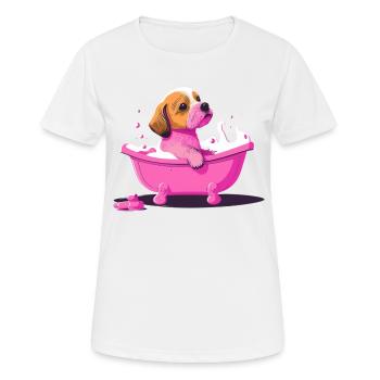 Mignon jeune chien dans la baignoire - T-shirt respirant Femme - blanc - Devant - AI Model Female 172 dark (172cm)