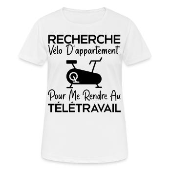Télétravail, travail humour, humour de bureau - T-shirt respirant Femme - blanc - Devant - AI Model Female 172 dark (172cm)