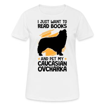 Caresser et lire Ovcharka chien caucasien - T-shirt respirant Femme - blanc - Devant - AI Model Female 172 dark (172cm)