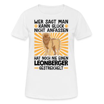 Leonberger streicheln deutscher Wachhund - Frauen T-Shirt atmungsaktiv - Weiß - Vorne - AI Model Female 172 dark (172cm)
