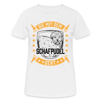 Die mit dem Schafpudel altdeutscher Hütepudel - Frauen T-Shirt atmungsaktiv - Weiß - Vorne - AI Model Female 172 dark (172cm)