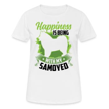 Samojede ist glücklich sein Samojedenspitz - Frauen T-Shirt atmungsaktiv - Weiß - Vorne - AI Model Female 172 dark (172cm)