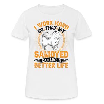 Samojede arbeite hart Samojedenspitz - Frauen T-Shirt atmungsaktiv - Weiß - Vorne - AI Model Female 172 dark (172cm)