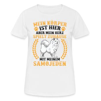 Samojede spielt zuhause Samojedenspitz - Frauen T-Shirt atmungsaktiv - Weiß - Vorne - AI Model Female 172 dark (172cm)