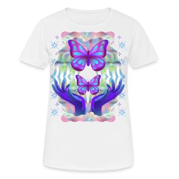 Psychedelische Schmetterlinge Airbrush-Graffiti - Frauen T-Shirt atmungsaktiv - Weiß - Vorne - AI Model Female 172 dark (172cm)
