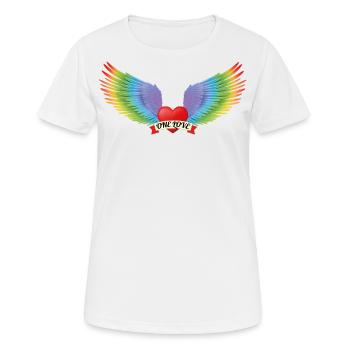 One Love Heart with Rainbow Angel Wings - Women's Breathable T-Shirt - white - Front - AI Model Female 172 dark (172cm)