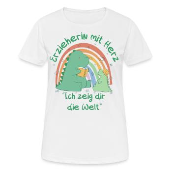 Erzieherin mit Herz "Ich zeig dir die Welt" - Frauen T-Shirt atmungsaktiv - Weiß - Vorne - AI Model Female 172 dark (172cm)