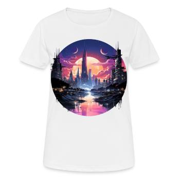 Paysage urbain cyberpunk futuriste, style synthwave - T-shirt respirant Femme - blanc - Devant - AI Model Female 172 dark (172cm)