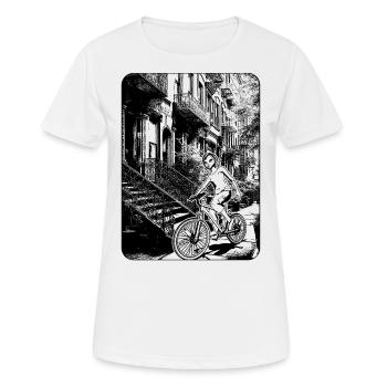 Image de bande dessinée de New York : un design distinctif pour les motards - T-shirt respirant Femme - blanc - Devant - AI Model Female 172 dark (172cm)