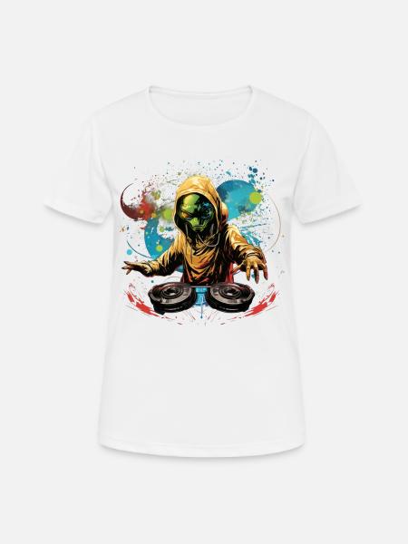 DJ Alien, Space Alien, DJ, Alien, Dessin animé, Espace, - T-shirt respirant Femme - blanc