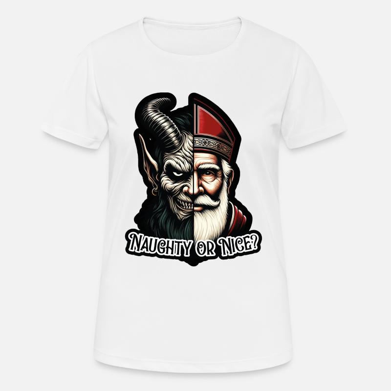 "Frecher oder netter Weihnachtsmann mit zwei Gesichtern VS Krampus - Frauen T-Shirt atmungsaktiv - Weiß
