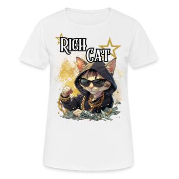 Rich Cat, Humor, Spaß, Fun, Cool, Luxus, Reich, - Frauen T-Shirt atmungsaktiv - Weiß - Vorne - AI Model Female 172 dark (172cm)