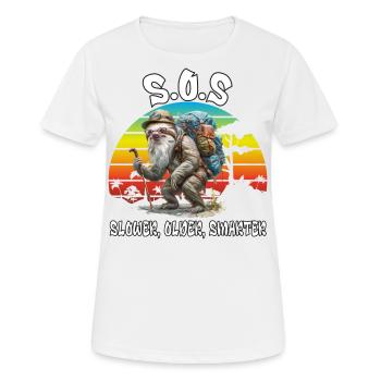 S.O.S Slower Older Smarter. Hiking, Sloth, - Women's Breathable T-Shirt - white - Front - AI Model Female 172 dark (172cm)