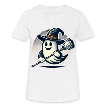lustiger Halloween Hexen Geist mit Hexenbesen - Frauen T-Shirt atmungsaktiv - Weiß - Vorne - AI Model Female 172 dark (172cm)