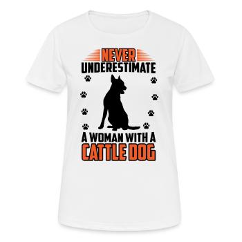 Femme avec chien de bétail australien Chien de bétail - T-shirt respirant Femme - blanc - Devant - AI Model Female 172 dark (172cm)