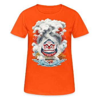 Japanischer Daruma Ästhetik Yokai Vintage - Frauen T-Shirt atmungsaktiv - Neonorange - Vorne - AI Model Female 172 dark (172cm)