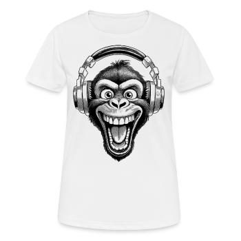 Lächelnder Schimpanse Popkultur T-Shirt - Frauen T-Shirt atmungsaktiv - Weiß - Vorne - AI Model Female 172 dark (172cm)