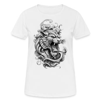 Tattoo-Tiger Shirt im urbanen Street-Look - Frauen T-Shirt atmungsaktiv - Weiß - Vorne - AI Model Female 172 dark (172cm)
