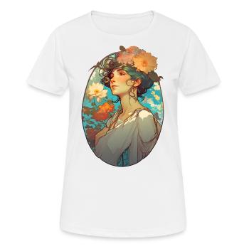 Florales Porträt einer Frau im Jugendstil - Frauen T-Shirt atmungsaktiv - Weiß - Vorne - AI Model Female 172 dark (172cm)