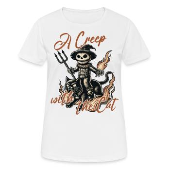 Halloween : Une aventure effrayante avec le chat - T-shirt respirant Femme - blanc - Devant - AI Model Female 172 dark (172cm)