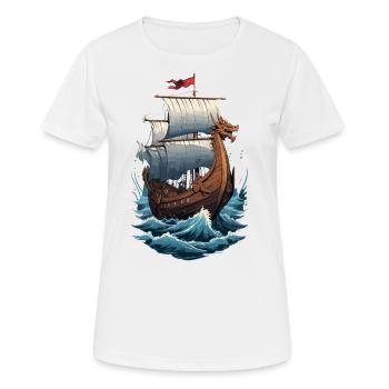 Viking Dragon Boat on the High Seas - Women's Breathable T-Shirt - white - Front - AI Model Female 172 dark (172cm)