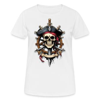 Piratenflaggen Skull Jolly Roger Pirat Kostüm - Frauen T-Shirt atmungsaktiv - Weiß - Vorne - AI Model Female 172 dark (172cm)