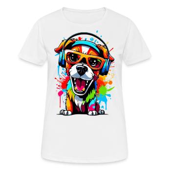 Dog with headphones and sunglasses - Women's Breathable T-Shirt - white - Front - AI Model Female 172 dark (172cm)