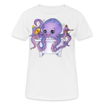 Witziger Oktopus in Badewanne mit Ente Geburtstag - Frauen T-Shirt atmungsaktiv - Weiß - Vorne - AI Model Female 172 dark (172cm)
