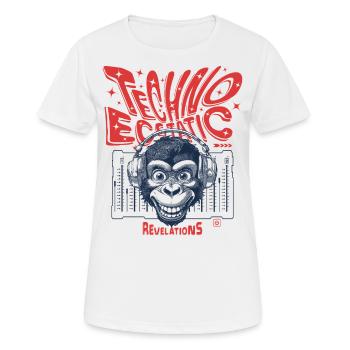Rhythm Shirt: Chimpanzees and Techno in Harmony - Women's Breathable T-Shirt - white - Front - AI Model Female 172 dark (172cm)