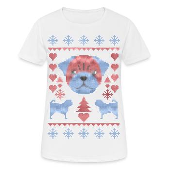 Mops Noël dans Strick Optique - T-shirt respirant Femme - blanc - Devant - AI Model Female 172 dark (172cm)