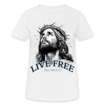 JESUS MIT DORNEN KRONE LIVE FREE DIE PROUD - Frauen T-Shirt atmungsaktiv - Weiß - Vorne - AI Model Female 172 dark (172cm)