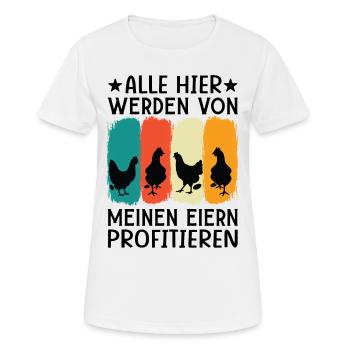 Profitiere Von Meinen Eiern - Lustiger Huhn Spruch - Frauen T-Shirt atmungsaktiv - Weiß - Vorne - AI Model Female 172 dark (172cm)