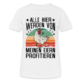 Profitiere Von Meinen Eiern - Lustiger Huhn Spruch - Frauen T-Shirt atmungsaktiv - Weiß - Vorne - AI Model Female 172 dark (172cm)
