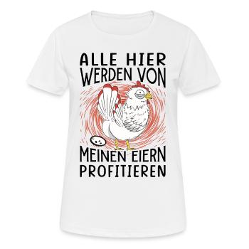 Profitiere Von Meinen Eiern - Lustiger Huhn Spruch - Frauen T-Shirt atmungsaktiv - Weiß - Vorne - AI Model Female 172 dark (172cm)