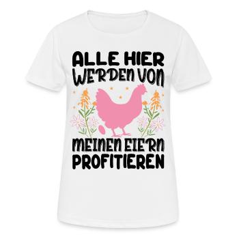 Profitiere Von Meinen Eiern - Lustiger Huhn Spruch - Frauen T-Shirt atmungsaktiv - Weiß - Vorne - AI Model Female 172 dark (172cm)