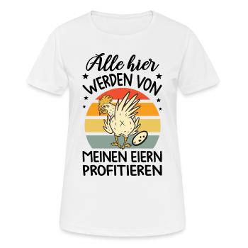Profitiere Von Meinen Eiern - Lustiger Huhn Spruch - Frauen T-Shirt atmungsaktiv - Weiß - Vorne - AI Model Female 172 dark (172cm)