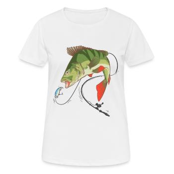 Perch pêcheur perch avec Wobbler - T-shirt respirant Femme - blanc - Devant - AI Model Female 172 dark (172cm)