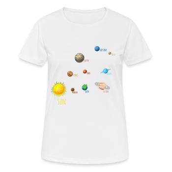 Solar System Planets and Sun on Enlgisch - Women's Breathable T-Shirt - white - Front - AI Model Female 172 dark (172cm)