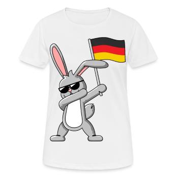 Dabbing Rabbit mit Deutschlandfahne - Frauen T-Shirt atmungsaktiv - Weiß - Vorne - AI Model Female 172 dark (172cm)