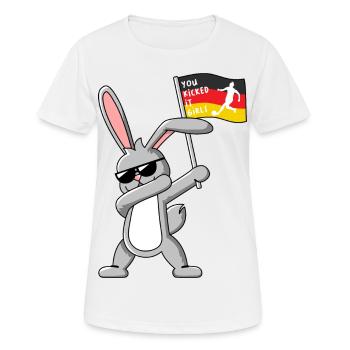 Dabbing Rabbit mit Frauenfußball Deutschlandfahne - Frauen T-Shirt atmungsaktiv - Weiß - Vorne - AI Model Female 172 dark (172cm)