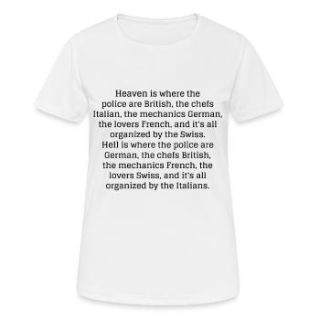 Paradis et enfer, professions et nationalités - T-shirt respirant Femme - blanc - Devant - AI Model Female 172 dark (172cm)