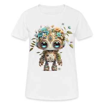 Bezaubernder Roboter mit Blumen - Frauen T-Shirt atmungsaktiv - Weiß - Vorne - AI Model Female 172 dark (172cm)