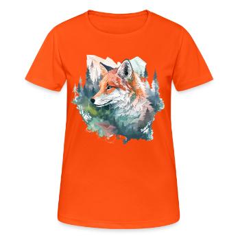 Fox Fox Head Nature Wilderness Forest Trees Mountains - Women's Breathable T-Shirt - neon orange - Front - AI Model Female 172 dark (172cm)