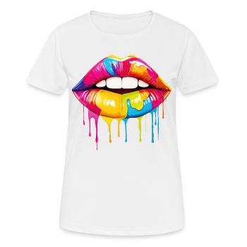 Lippen Bunt Lippenstift Kussmund Pop Art Kunst - Frauen T-Shirt atmungsaktiv - Weiß - Vorne - AI Model Female 172 dark (172cm)